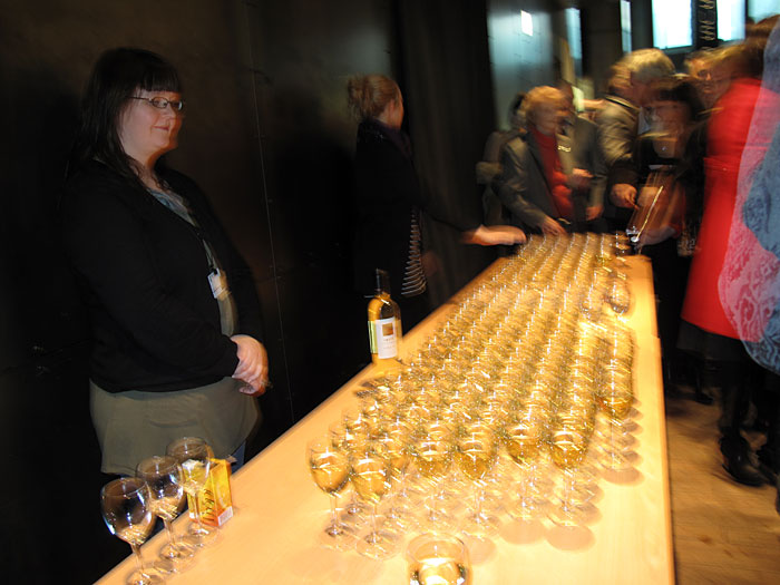 Reykjavík. Wine glases during the Vernissage "Power has a Fragrance". - And Kaja. (21 October 2010)