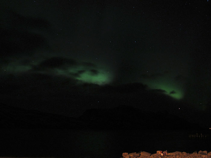 Djúpavík. First hours of 2011. - Much more beautiful were the northern light - but party hidden behind clouds. (1 January 2011)