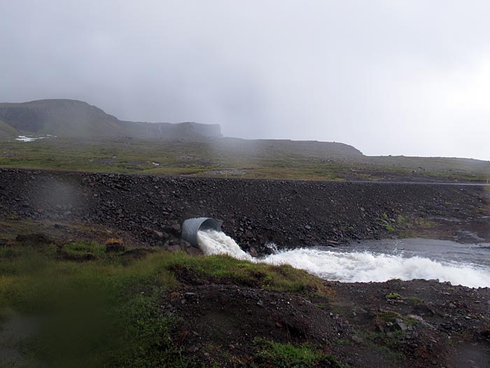 Djúpavík. RAIN RAIN RAIN RAIN. - ... the outfall pipe under the road was too small. But fortunately nothing worse happened here! (23 July 2012)
