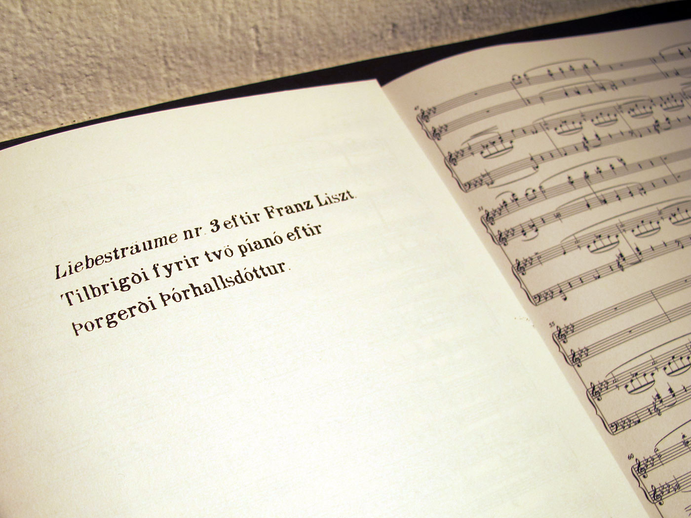 Reykjavík. Hafnarhús, Final projects. - 'Liebestraum' by Þorgerður Þórhallsdóttir: A wonderful designed booklet with the sheet notes for 'Liebesträume Nr 3' by Franz Liszt. (26 April 2013)