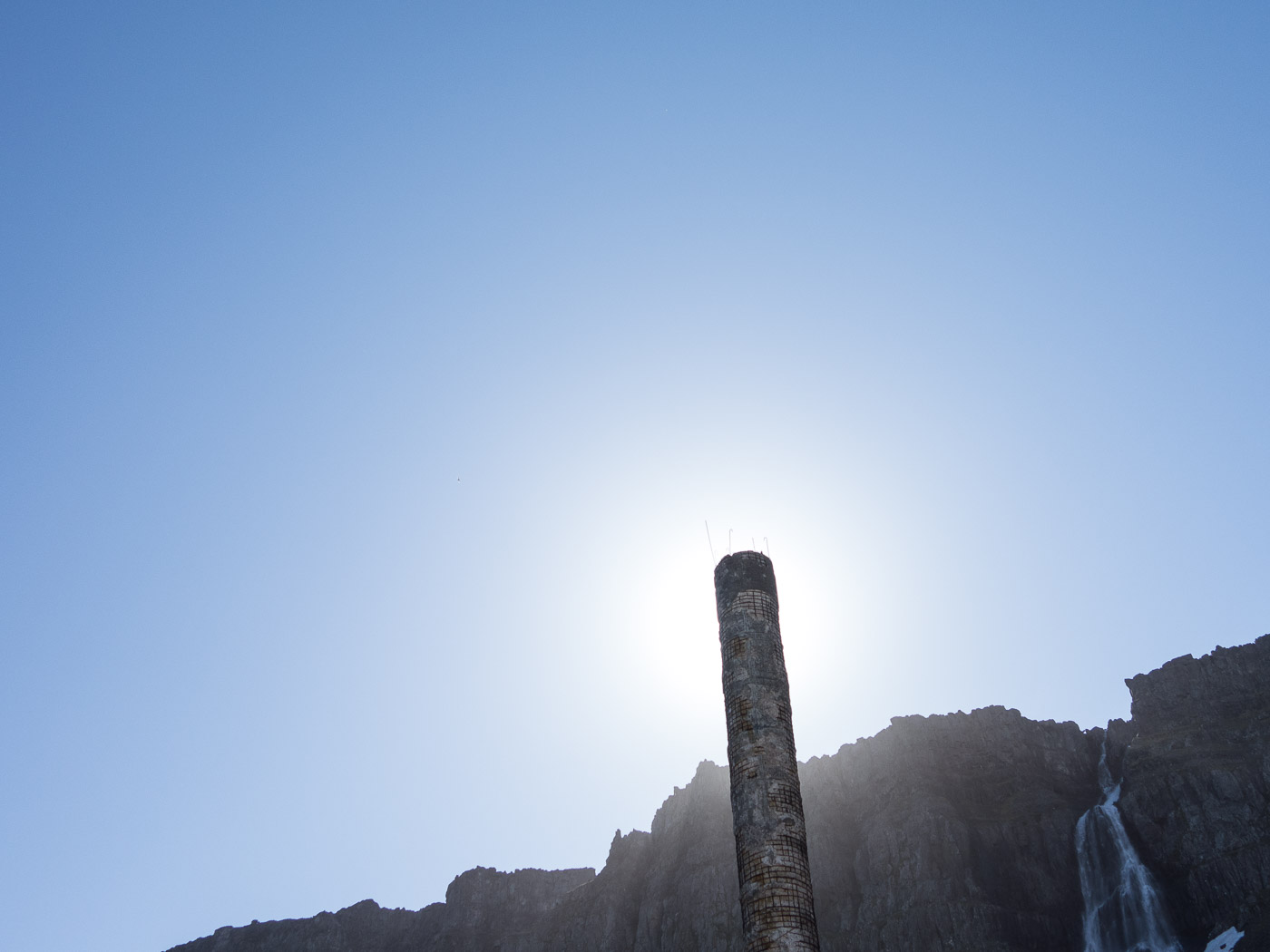 Djúpavík. Djúpavík in June. - The old chimney in Djúpavík - read this post on <a href='https://www.facebook.com/claus.in.iceland/photos/a.10150240354367382.319829.39742377381/10152865592377382' target='_blank' class='linksnormal'>Facebook</a> please, some important informations. (1 till 30 June 2015)
